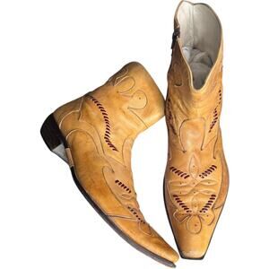 Vintage Jo Ghost Italian Western Cowboy Ankle Boots Tan Leather Size 45 11.5-12
